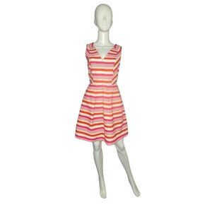 MAGINN WOMEN'S PINK & ORANGE STRIPED SLEEVESS PARTY DRESS SZ 6